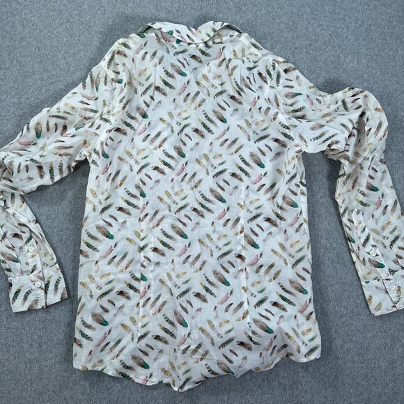 Orvis Feather Print Button Down Shirt Women's 8 Cotton Wrinkle Resistant - Picture 7 of 7